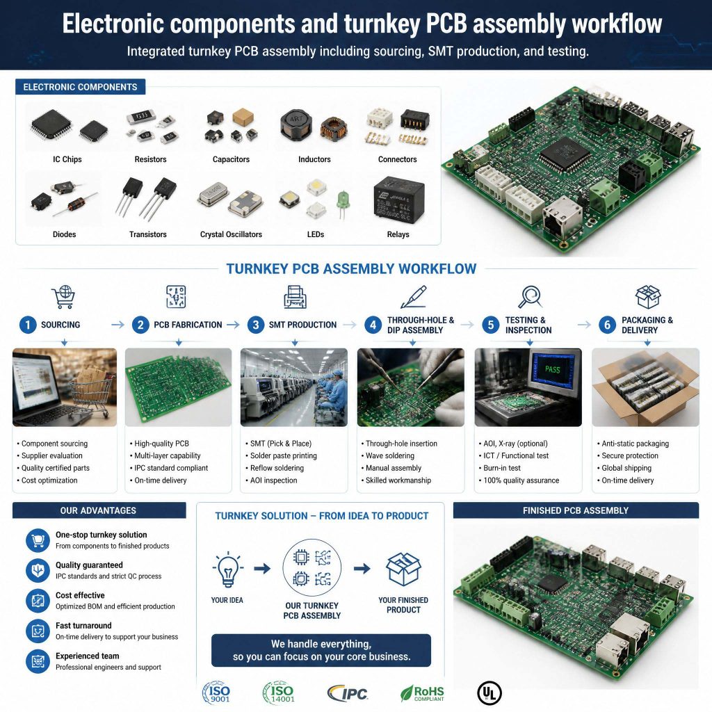 Electronic components and turnkey PCB assembly workflow