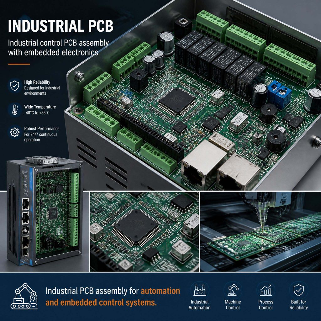 Industrial control PCB assembly with embedded electronics