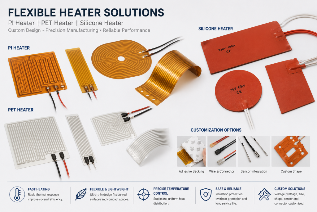 alt="Custom PI heater PET heater silicone heater and graphene heater manufacturer"